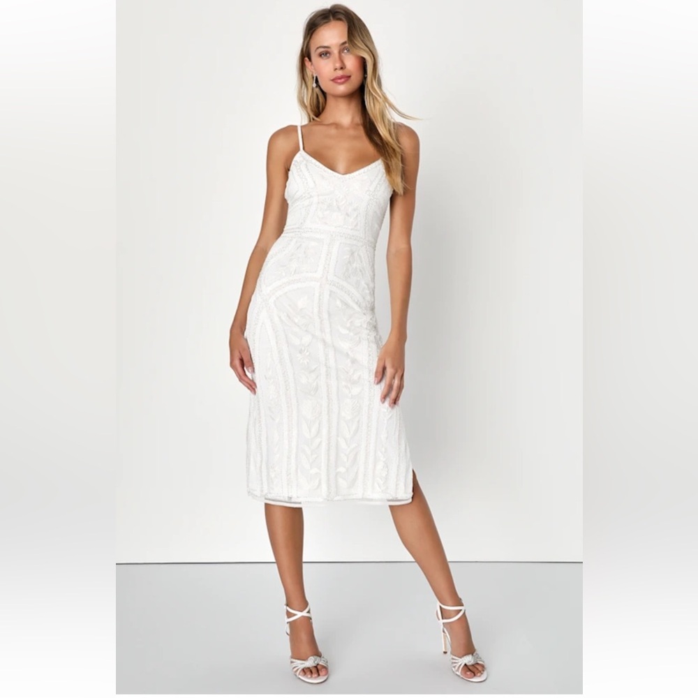 NWOT lulus beaded white midi dress